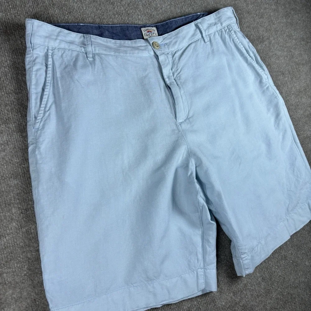 Faherty Brand Men's Light Blue Linen Blend Chino Shorts Size 36 Casual Beach